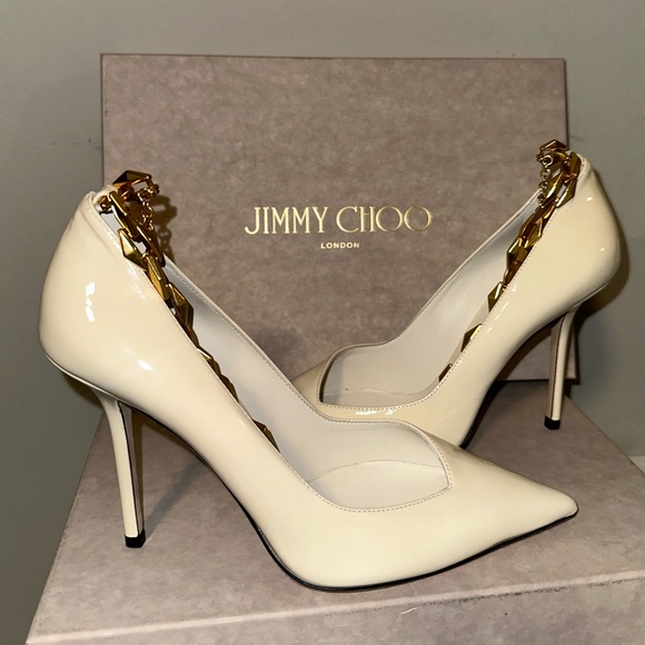 Jimmy Choo Diamond Talura 100MM Patent Leather Pumps white - Picture 3 of 15